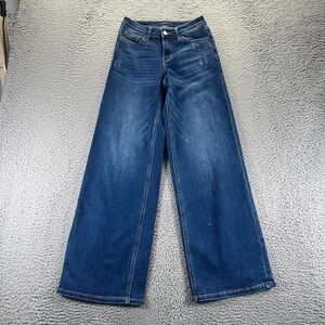 Oneso Jeans Womens 25x32 Blue Cotton Denim Wide-leg Baggy Workwear Faded Stretch